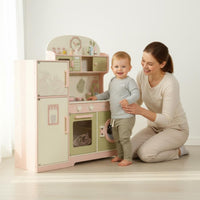 Wooden Play Kitchen Interactive Wooden Pretend Kitchen Smooth Surface Kids Cooking Playset for Young Children