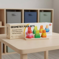 Early Learning Four-Column Stacking Game Hand-Eye Coordination Geometric Stacking Blocks Logical Thinking Color Shape Sorting Toy Develops Fine Movement Skills for Toddlers, Preschoolers