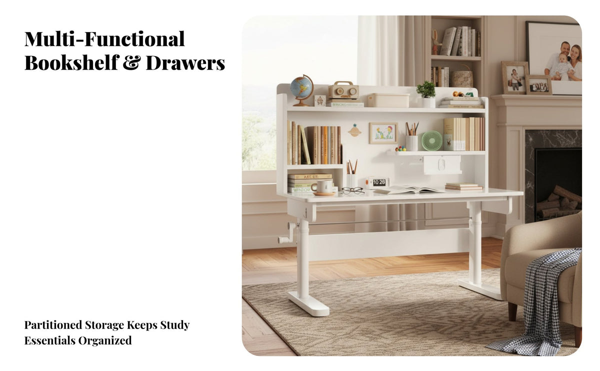 Height Adjustable Kids Desk Rounded Edges Height Adjustable Study Desk Sturdy & Stable Ergonomic children's Writing Table for Students, Girls, Bedroom
