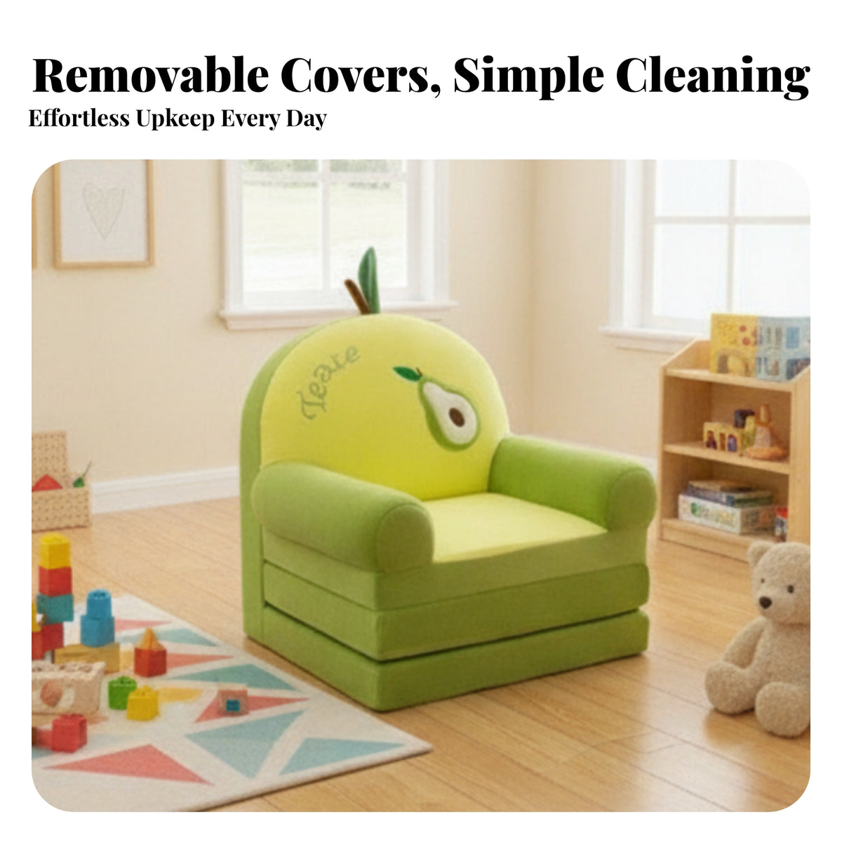 Removable Cover Foldable Soft Fabric Sofa High Backrest Cartoon Kids Sofa for Playroom, Bedroom