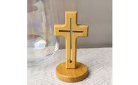 Wooden Cross with Base Freestanding Wooden Cross with Stand Natural Wood Religious for Prayer Corner, Desk