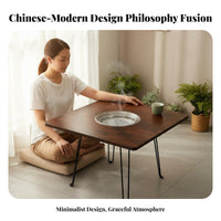 Chinese Design Low Table with Built-in Grill Foldable Design Household Furniture Integrated Heater Floor Desk Portable for Tea Lovers, Home Entertainers, Balcony, Indoor Gatherings, Bay Window, Living Room