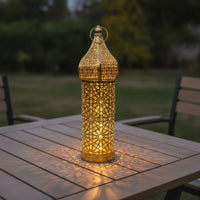 Perforated Metal Lantern LED Hollow-out Lantern Long-Lasting Safe for Tabletop, Patio