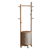 Mobile Design Rolling Coat Rack with Hamper Side Hooks Rolling Clothes Rack with Shelf Multi-Functional Garment Stand Space-Saving for Apartment Dwellers, Students, Homeowners, Living Room, Entryway, Walk-in Closet