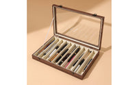 Wooden Pen Display Case with Glass Lid 10-Slot Pen Storage Box Transparent Desktop for Collectors, Enthusiasts, Desk, Office