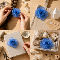 Handmade Korean Style Ribbon Rose Flower Applique for DIY Hair Accessories and Brooches