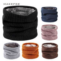Unisex Knitted Fleece-Lined Neck Warmer Scarf for Winter Outdoor Activities