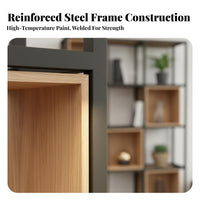 Industrial Design Bookcase Versatile Metal and Wood Cubby Shelf Sturdy Construction Open-Shelf Room Divider for Restaurant, Office
