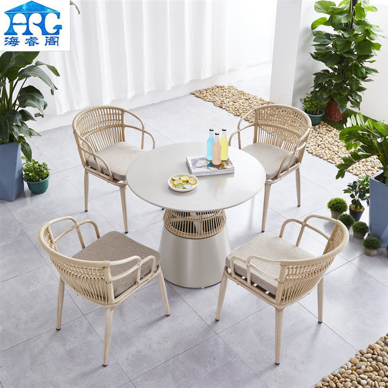 Outdoor Wicker Patio Dining Set with Square or Round Table and Four Chairs