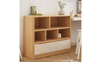 Storage Cabinet with Cubbies Wood-Grain Wooden Bookcase with Shelves Freestanding Bookcase with Doors for Living Room, Study Area, Bedroom