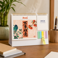 2026 Desk Calendar with Multi-color Sticky Notes, Retro Creative Business Desktop Ornament