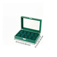 Green Leather 10-Slot Watch Box Padded Compartments 10-Slot Watch Organizer Velvet-Lined