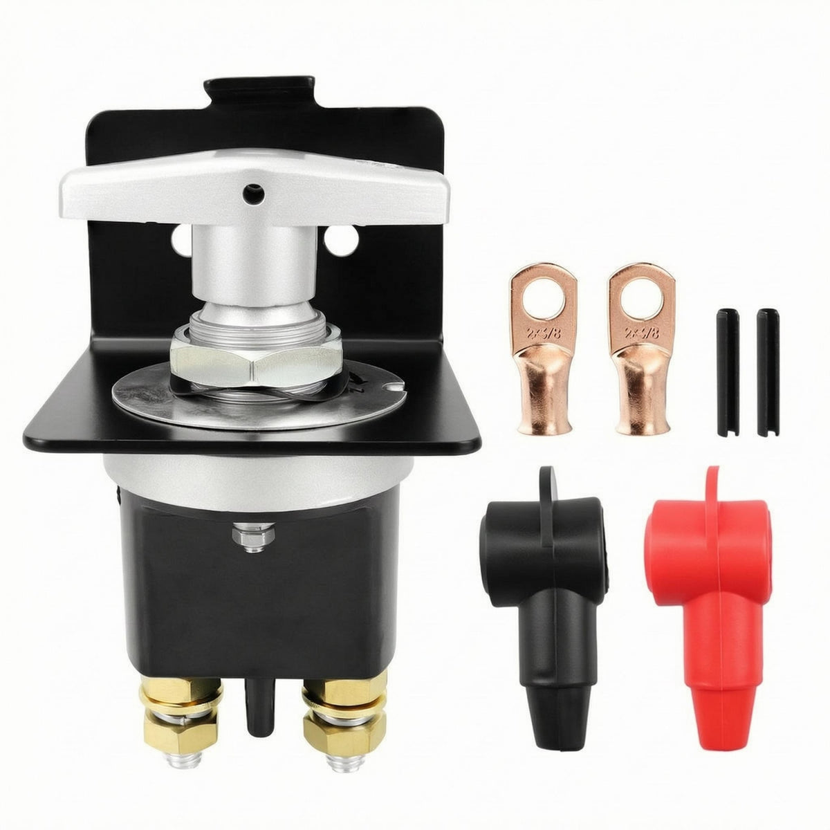 Metal Mounting Plate Rotary Battery Disconnect Switch Brass Terminals 12V Battery Disconnect Switch Copper Lugs Insulating Sleeves