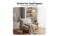 Wabi-Sabi Aesthetic Armless Wooden Couch Nordic Inspired Upholstered Settee Small Space Solution Living Room Seating Minimalist Look for Minimalists, Apartment Dwellers, Homeowners, Study, Bedroom, Reception Area