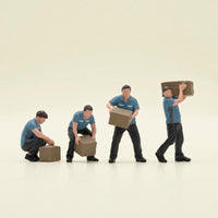 4 Pieces 1/64 Logistics Worker Figurines Tiny Miniature People with Boxes Decorative Miniature People Model for Hobbyists, Warehouse Display