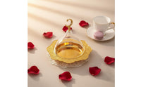 Gilded Fruit Plate with Lid Embossed Rim Wrought Iron Snack Tray Cake Stand with Lid for Living Room