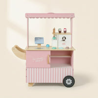 Toy Ice Cream Cart Rolling Ice Cream Cart with Canopy Wooden Play Stand with Canopy Freestanding Sturdy for Children, Playroom