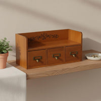 3 Drawer Wooden Desktop Organizer Sturdy Construction 3-Drawer Wooden Organizer Vintage Desk Storage Box No Assembly Required
