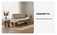 Japanese design 3-Seater Wooden Frame Sofa Wabi-Sabi Aesthetic 3-Person Settee Fabric Upholstery Couch Minimalist Design for Apartment Dwellers, Business Owners, Interior Designers, Living Room, Homestay, Bedroom, Office