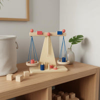 Early Education Wooden Balance Scale Educational Wooden Weighing Toy STEM Learning Balance Game Set Child-Centered for Preschoolers, Kids, Kindergarten, Classroom