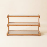 Compact Wooden Desktop Rack Ribbed Tabletop Shelf with Rounded Corners Natural Tabletop Shelf Sturdy for Coffee Station