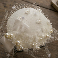 French British Style Pearl Mini Hat with Bow for Evening Gown Wedding Dress Photo Shoot
