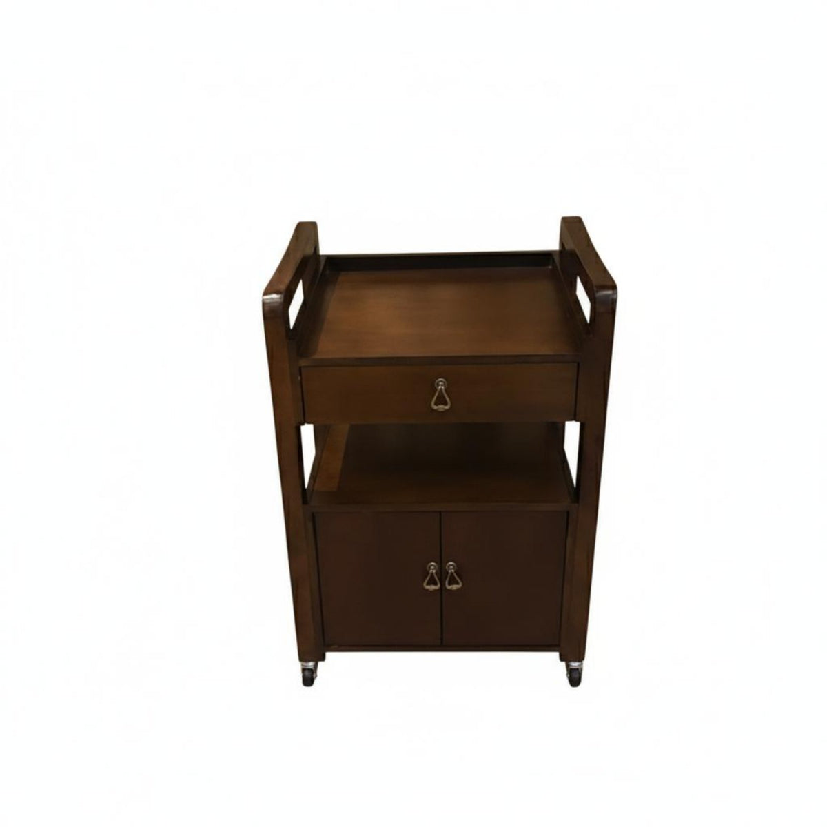 Wooden Cosmetic Trolley Vintage Design 3-Tier Salon Cart with Cabinet Dense Wood Utility Trolley Multi-Functional for Home
