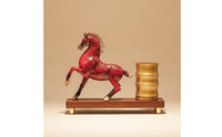 Horse Figurine with Pen Holder Vintage Horse Statue with Pencil Cup Multifunctional Desktop Pen Holder for Study