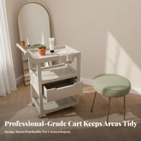 Wooden Cosmetic Studio Trolley Sturdy Wood Construction Mobile Nail Specialist Storage Cart Salon Trolley Cart Multi-Functional