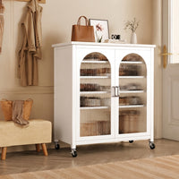 Narrow Shoe Rack with Stone Top, Nordic Style for Small Apartments, Closed Shoe Cabinet with 6 Shelves and Adjustable Compartments, Cloud White