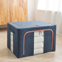 Foldable Cotton Linen Storage Box with Steel Frame for Clothes and Toys