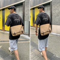 Notebook Bag for Men and Women with Flap Buckle, Canvas School Bag and Crossbody Bag, Satchel with 14-inch Notebook Sleeve, Travel Pack