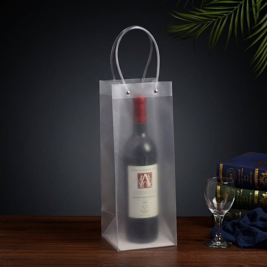 Gift Bag with Round Rope Handle for Chilled Beverages, Transparent Leakproof Ice Bag for Liquor, Thickened Chilling Bag for Party Supplies