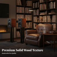 2 Pieces Wood Grain Finish Wooden Bookshelf Speaker Stand Sturdy and Stable High-Fidelity Audio Speaker Rack Anti-Slip Pads Heavy Duty for Audiophiles, Home Theater Enthusiasts, Listening Room