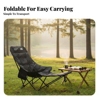 Foldable Design Padded Reclining Lounger Adjustable Backrest Reclining Camp Chair with Footrest Sturdy Frame Camping Seat No Assembly Required for Beachand Goers, Anglers, Fishing, Beach, Office Rest, Backyard