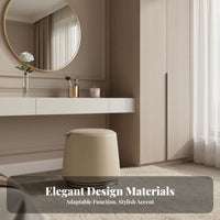 Round Padded Ottoman Genuine Leather Upholstery Vanity Seat Modern Minimalist Design Light Luxury Aesthetic for Homeowners
