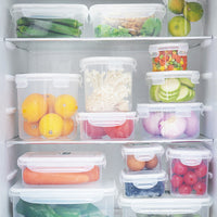 Longshida Round/Rectangular Plastic Food Storage Containers with Lids, Transparent Refrigerator Organizer Bins