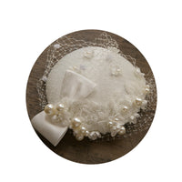 French British Style Pearl Mini Hat with Bow for Evening Gown Wedding Dress Photo Shoot
