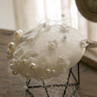 French British Style Pearl Mini Hat with Bow for Evening Gown Wedding Dress Photo Shoot