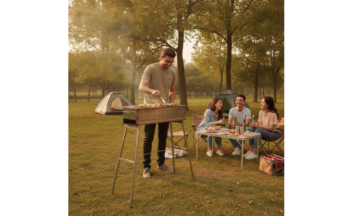 Freestanding Elevated Charcoal Grill Heavy-Duty Rectangular Barbecue Grill Compact Portable for Home Cooks, Campers, Backyard, Patio, Garden, Camping