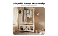 Movable on Wheels Rolling Clothes Hanger Dust-Proof Rolling Wardrobe with Cabinet Easy Assembly Garment Stand Heavy Duty for Renters, Students, Adults, Bedroom, Living Room, Entryway, Walk-in Closet
