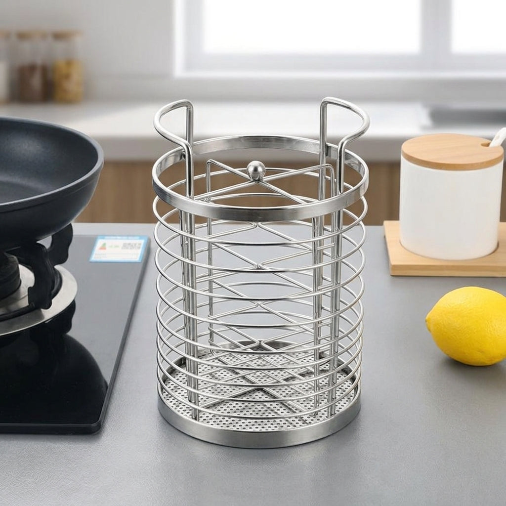 Cutlery Drainer Storage Rack with 3 Compartments, Rotating Utensil Holder and Utensil Drainer, Stainless Steel Kitchen Sink Tidy for Countertop