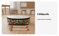 Children's Floor Drum with Mallets Lively Pattern Colorful Patterned Frame Drum Educational Percussion Instrument for Children 3+, Parents, Parties