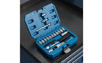 29 Pieces Adapter Included Pass-Through Socket Set CR-V Steel 12-Point Socket Wrench Set Extension Bar Compact Design for Mechanics