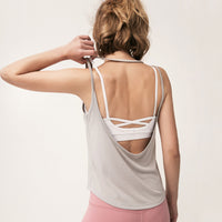 Women's Backless U-Neck Yoga Tank Top with Built-in Bra for Pilates & Workout