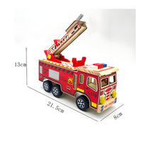 Wooden Fire Truck Wooden Fire Engine Realistic Toy for Desk, Shelf