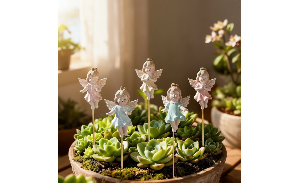 5 Pieces Flower Picks with Angels Decorative Angel Plant Picks Cute Cherub Garden Stake for Potted Plants