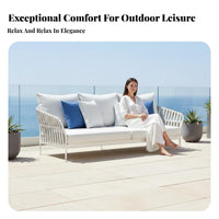 Weather Resistant Cushioned Lounge Ensemble Long-Lasting Frame Woven Strap Sofa Set Protected Outdoor Furniture Water for Hospitality Businesses, Homeowners, Families, Courtyard, Balcony, Resort, Backyard