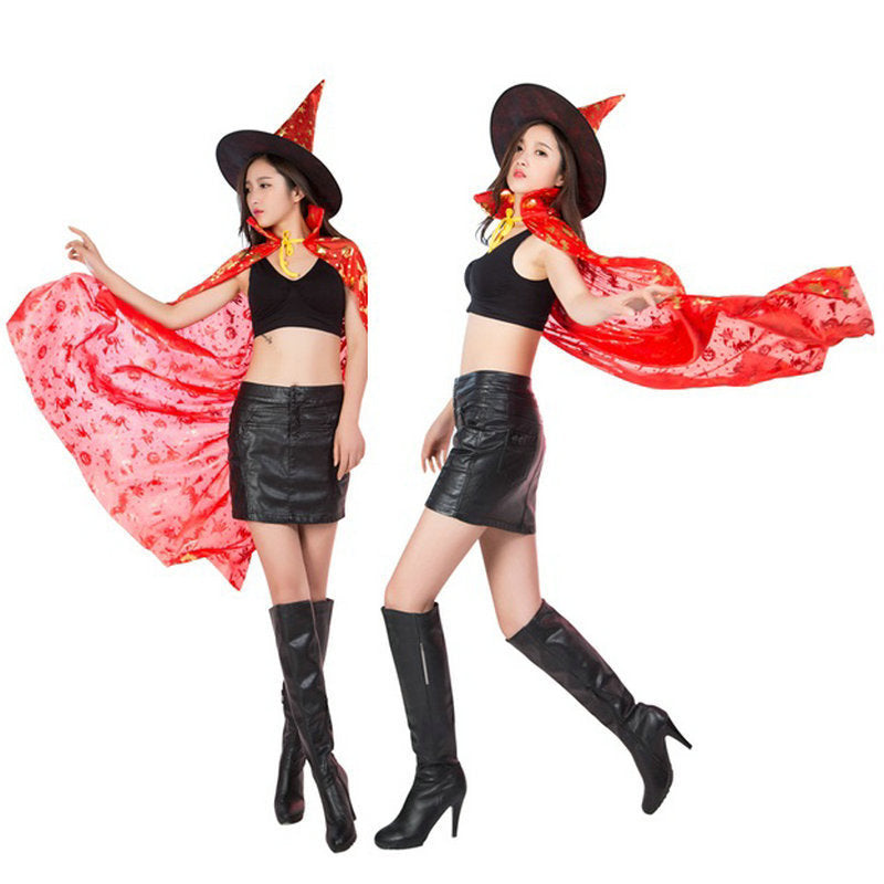 Halloween Cosplay Witch Queen Cape and Hat Set for Parties and Performances