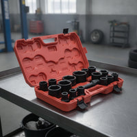 17 Pieces Impact Socket Kit with Case Deep Impact Socket Set 6-Point Tools for Mechanics, Automotive Technicians, Auto Repair Shop, Garage